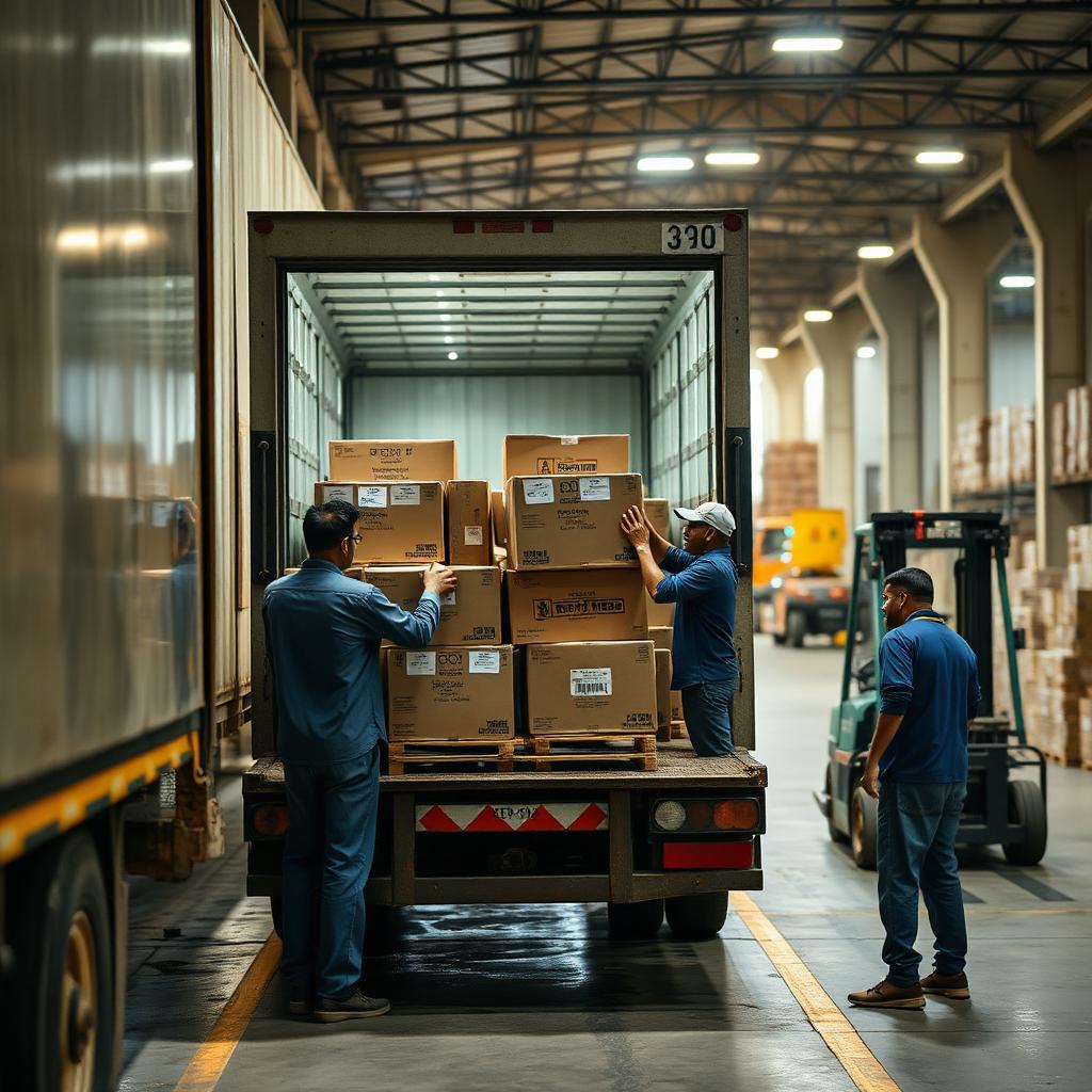 Warehouse workers loading cargo for transport in Ahmedabad